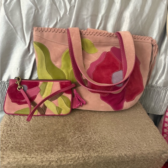 Coach Pink and Green Floral Satchel and Clutch - Picture 2 of 16